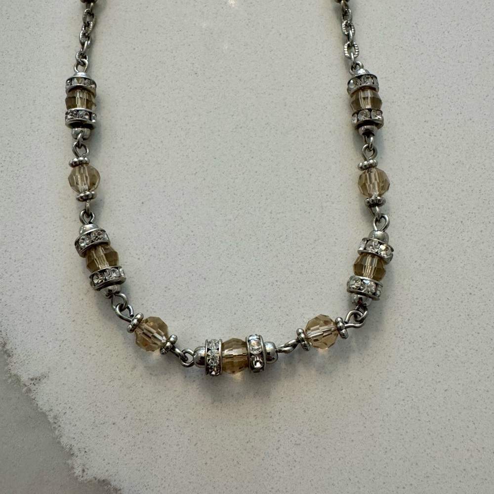Silver and light grey beaded necklace. 16 inch length and great for layering.